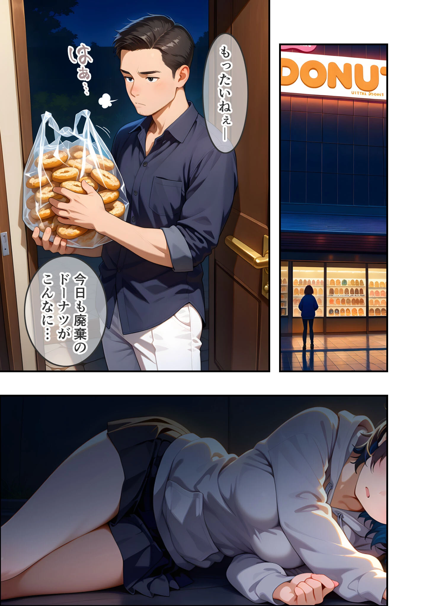 ダウナー家出娘のHな恩返し 第1話〜低血糖JDはドーナツとおじさんが好き〜 モザイク版 3ページ