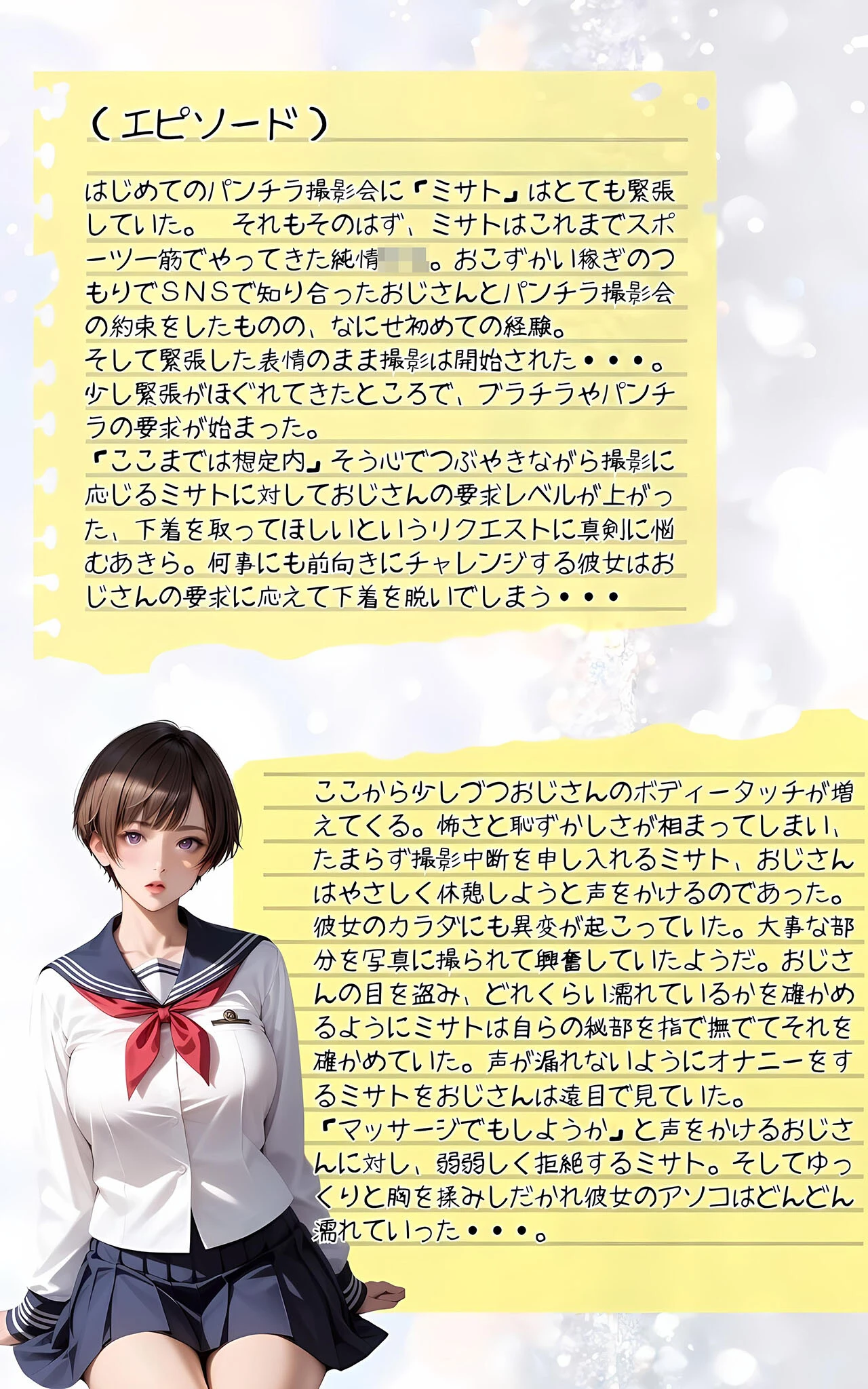 ぱんちら撮影会のはずが、いつのまにかおじさんち〇ぽに沼る話2 モザイク版 3ページ