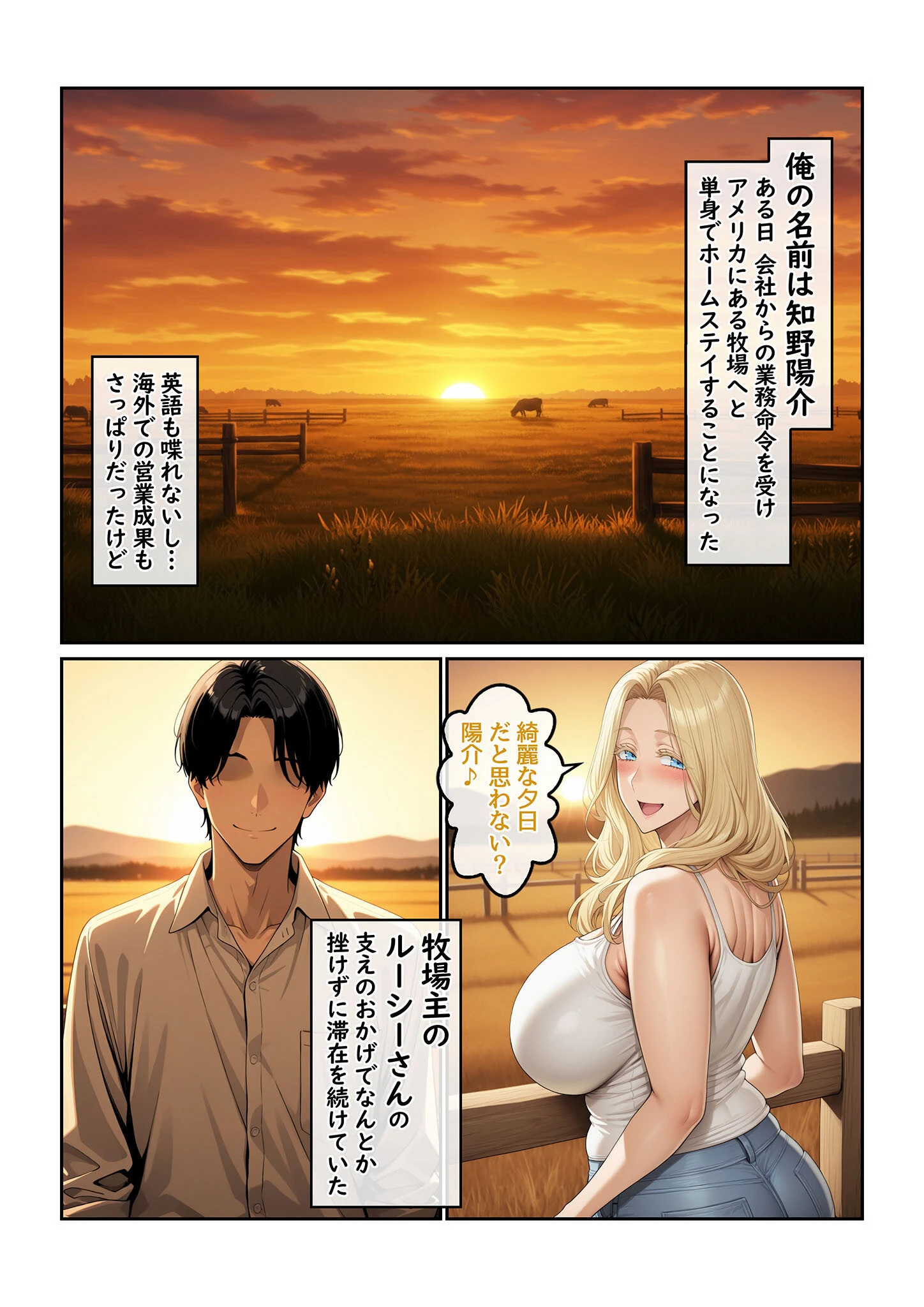 ホームステイ先の爆乳ブロンド美女に雌牛コスで誘惑されてイチャラブ種付け生活 モザイク版 3ページ